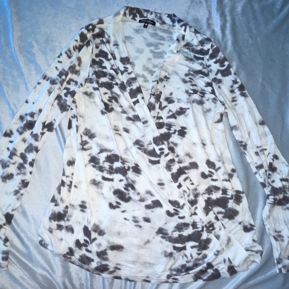 Lightweight Tie-Dye Wrap Cardigan - White & Brown